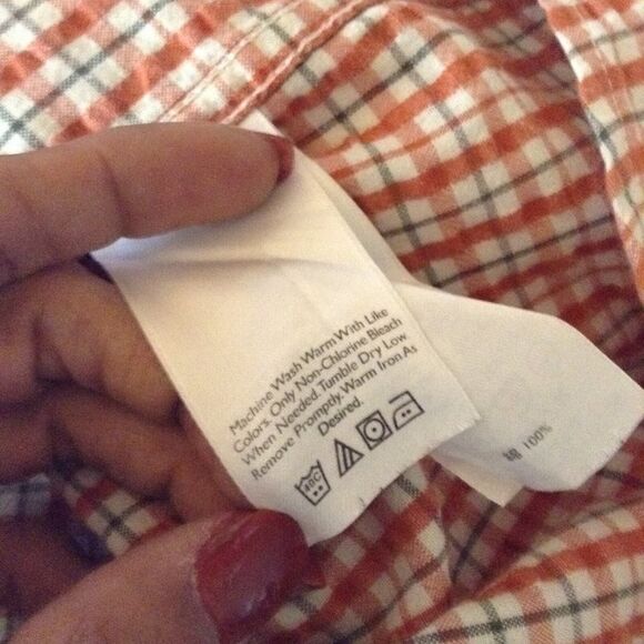 Eddie Bauer Orange Plaid Checkered Button Down Short Sleeve Men Shirt Medium - Picture 12 of 15